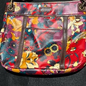 The Sak Classic red, brown and white bag. Brown adjustable strap.